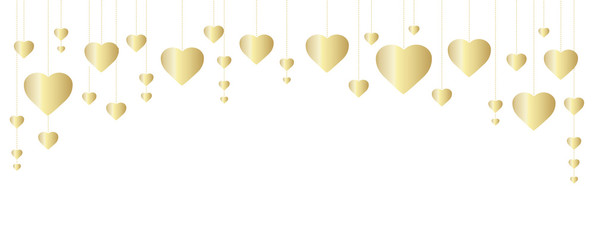 Golden hearts frame, border. Great for decoration of Valentine and Mothers day cards, wedding invitations, party posters and flyers, website and social media headers.