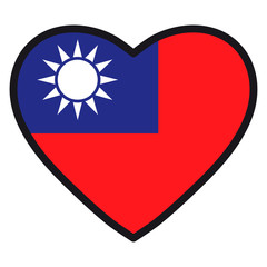 Flag of Taiwan in the shape of Heart with contrasting contour, symbol of love for his country, patriotism, icon for Independence Day.