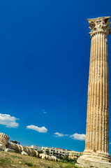 athens greece columns of Olympian Zeus temple, Parthenon view