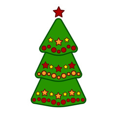 Christmas tree, line colorful icon on a white background.