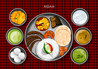 Traditional Assamese cuisine and food meal thali of Assam India