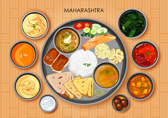 Traditional Maharashtrian cuisine and food meal thali of Maharashtra India