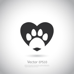 Paw print inside heart icon.