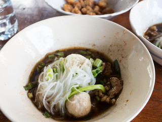 Thai rice noodle in thick soup with pork