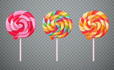 Realistic Lollipops Transparent Background Set