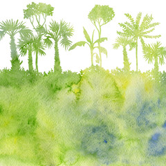 watercolor landscape with palm trees