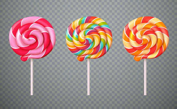 Realistic Lollipops Transparent Background Set