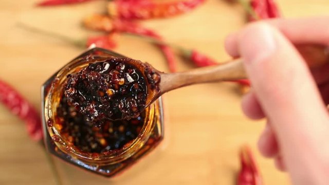 Chinese style chili sauce, closeup.