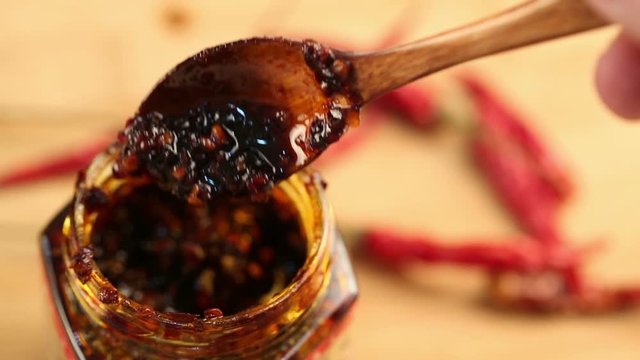 Chinese style chili sauce, closeup.