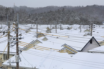 The roof of a house with snow piled up