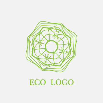 Vector template for logotype design and emblem with stylized flower - icon for yoga studios, holistic medicine centers, natural cosmetics, handmade jewelry and natural foods