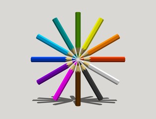 Color pencils. Isolated on gray background. 3D rendering illustration.
