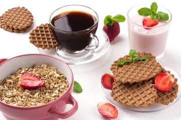 Delicious breakfast on table