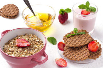 Delicious breakfast on table