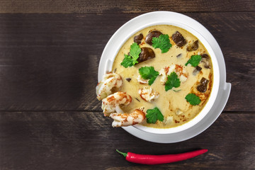 Tom Yam, traditional Thai soup with shrimps and mushrooms