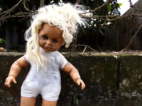 Old doll on a fence