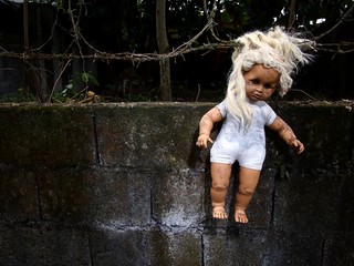 Old doll on a fence
