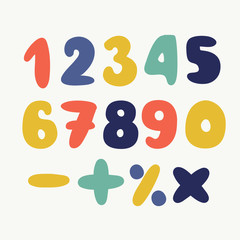 Colorful set of hand drawn numbers isolated on white, folded paper numbers for your designs