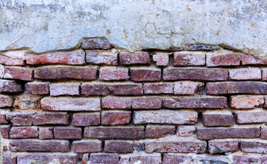 Closeup grunge dirty old brick stone wall background.