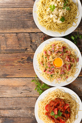 assorted plate of spaghetti