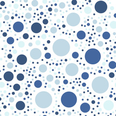 Colorful polka dots seamless pattern on white 23 background. Divine classic colorful polka dots textile pattern. Seamless scattered confetti fall chaotic decor. Abstract vector illustration.