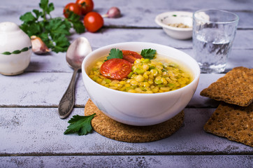 Thick soup with lentils and peas