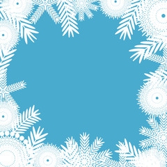 Fototapeta na wymiar white snowflakes on blue background.