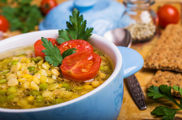 Thick soup with lentils and peas