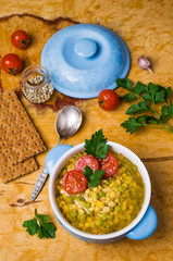 Thick soup with lentils and peas