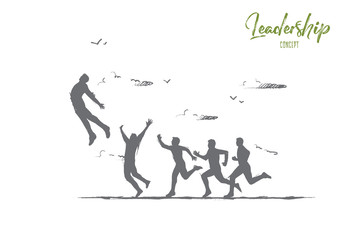 Leadership concept. Hand drawn success person number one. Boss of stuff isolated vector illustration.