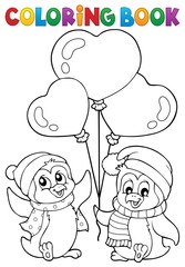 Coloring book Valentine penguins 1
