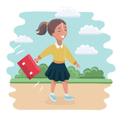 Girl with backpacks go to school in the park landscape