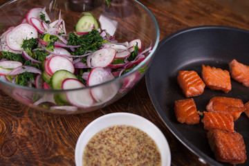 with grilled salmon and  radish 