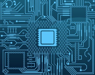 Electronic Circuit Board with Processor Vector Illustration, Blue Circuit Board Technology Designs