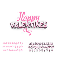 Happy Valentines Day- font. Vector alphabet. Hand Lettering script font. Typography abc for Designs: Logos, Packaging Design, Poster. ABC...