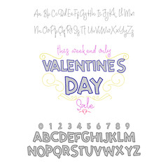 Happy Valentines Day- font. Vector alphabet. Hand Lettering script font. Typography abc for Designs: Logos, Packaging Design, Poster. ABC...