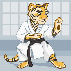 Tiger is dressed in a kimono is engaged in karate © zanira_zm