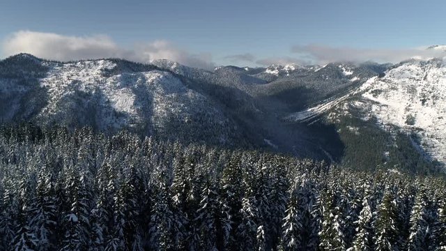 Early Winter Snow Aerial in Washington Evergreen State Mountains
