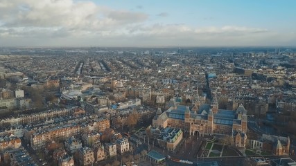 Fototapeta na wymiar Aerial establishing shot of Amsterdam, the Netherlands