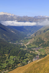 Fototapeta premium Foggy landscape in Aran Valley, Catalonia, Spain