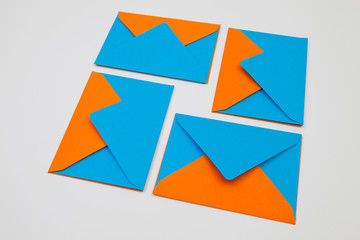 Different colored envelopes on the desk