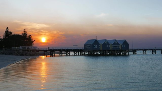 wide angle view of west australia's busselton jetty at sunset, the longest jetty in the southern hemisphere