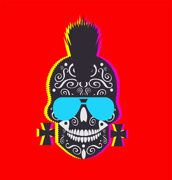 Skull icon modern, with Sunglasses and Mohawk, duo shadow design