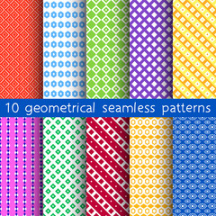 10 geometrical seamless patterns, Pattern Swatches, vector. Can be used for textile, website background, book cover, packaging.