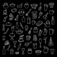 Set of 60 icons of different types of cookware. Template for style design.