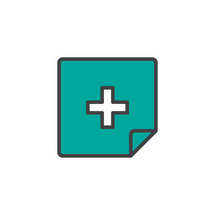 Cross medicine paper document filled outline icon, line vector sign, linear colorful pictogram isolated on white. Symbol, logo illustration. Pixel perfect vector graphics