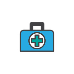 Obraz premium First aid kit filled outline icon, line vector sign, linear colorful pictogram isolated on white. Medical bag symbol, logo illustration. Pixel perfect vector graphics