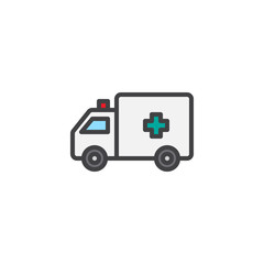 Ambulance truck filled outline icon, line vector sign, linear colorful pictogram isolated on white. Medical car symbol, logo illustration. Pixel perfect vector graphics