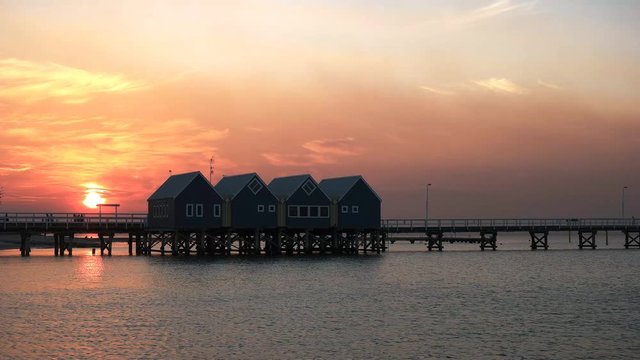 west australia's busselton jetty at sunset, longest jetty in the southern hemisphere