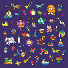 Set of colorful children's toys. Beautiful vector design.
